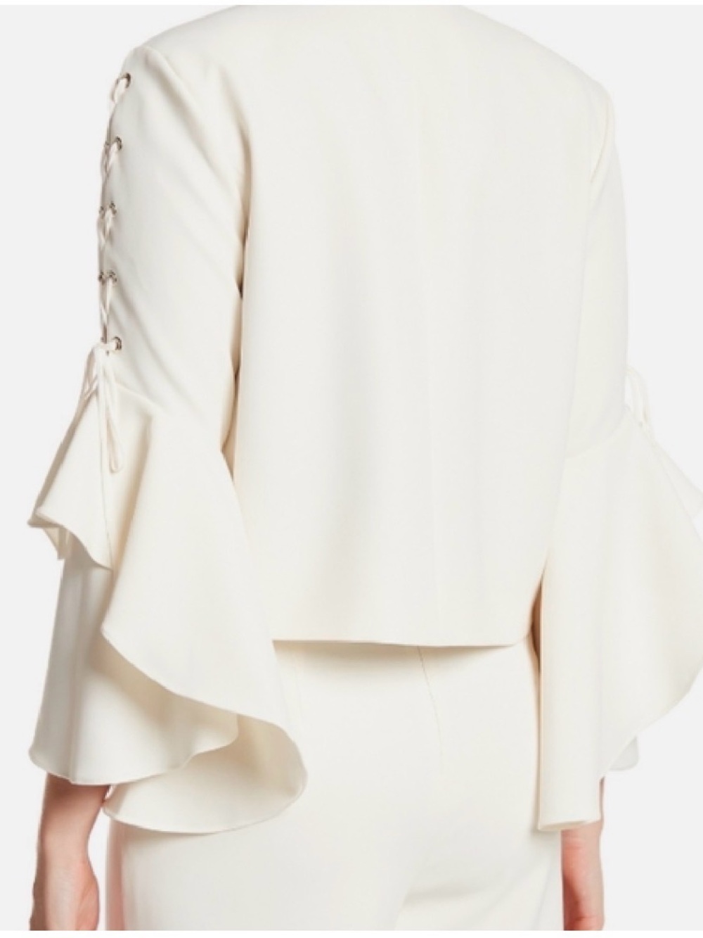 Ivory Lace-Up Ruffle Sleeve Jacket - Picture 2 of 3